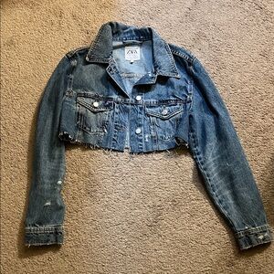 Zara Distressed Cropped Blue Denim Jacket